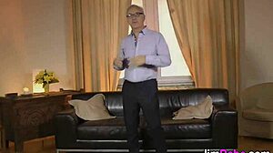 Teen amateur titfucks old man with intense blowjob.