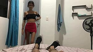 My sexy stepsister catches me masturbating and helps out