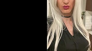 Platinum blonde crossdresser after date