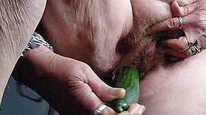 feeling so wild watching granny fuck her hairy pussy with a cucumber