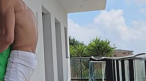 fucking tommy cabrio on the balcony, neighbors watching our big clit blowjob