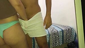 Amateur couple has intense sex while studying