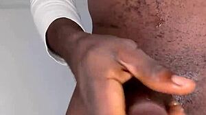 Ninja man strokes monster cock until cum explodes