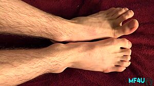 I watch the cute European twink stroke his dick barefoot until he cums.