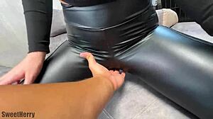 Look at That Big Ass with a HOLE in Leather Leggings - Wife Cheating!