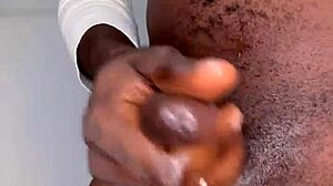 Ninja man strokes monster cock until cum explodes