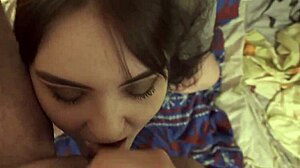 Milf gives wet blowjob and handjob in POV cum covered session