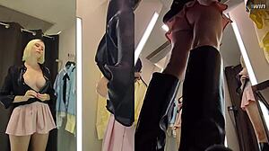 Hidden camera catches juicy pussy in dressing room with sneaky upskirt view