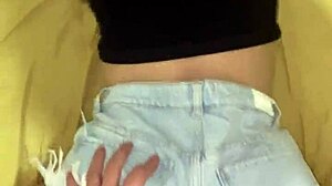 Amateur girl with big ass drilled while wearing tight shorts