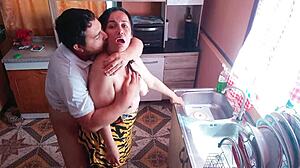 i fucked in the kitchen with my step moms friend who came to take care of us - hot babysitter