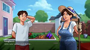 Big Titted Milf Plays With Horny Guy In Garden!