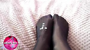 Babe In Stockings Masturbates Pussy And Cums On Feet - Hot Solo With Camera