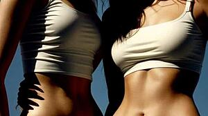 Cute models showcase barefoot lingerie and underwear designs