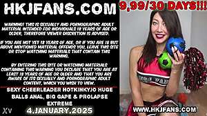 Holy Cow! Sexy Cheerleader Hotkinkyjo Takes Huge Balls Anal With Extreme Gape and Prolapse!