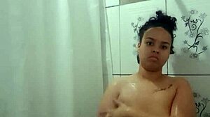 Teen Brunette Fingers Her Wet Pussy In Shower Bath