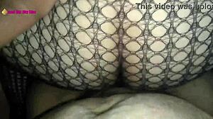 Doggystyle pounding with big balls on curvy bbw in fishnets