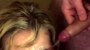 Horny fuck doll in blowbang gets facial and sucks all cum