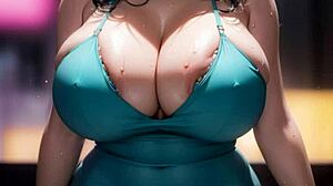 in this ai art, a beautiful model girl with big tits poses seductively