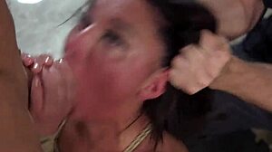 tanned sub gets tormented hard in rough threesome bondage!