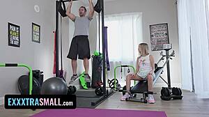 exxxtra small 18+ tiny 18+ cute coco lovelock gives big stud sloppy blowjob during workout