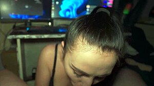 hungry teen sucks me under the table for cum in mouth