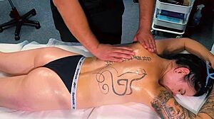 Male masseur gives tattoo girl a massage but she craves more