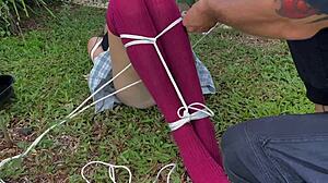 Beautiful Blonde Bound Outdoors for Tickling and Sock Caresses