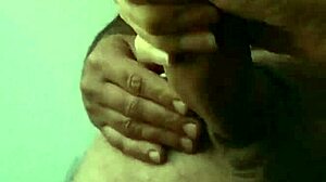 She plays with dick drool then gets cum bathed