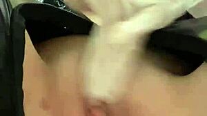 Blonde babe in latex gloves teases and fingers her wet slit solo