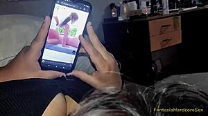 Watching Porn on TikTok with Stepsister, Her Big Tits Inspire Intense Blowjob and Cumshot.
