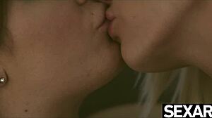 these blonde lesbians play kinky strapon games with domination and anal fun