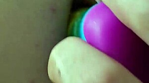 chubby brunette uses rainbow dildo for anal gaping and creampie
