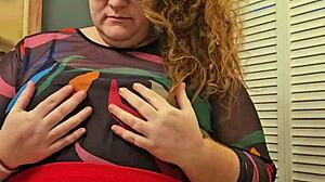 horny bbw secretary shows off her big tits and panties