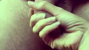 She plays with dick drool then gets cum bathed