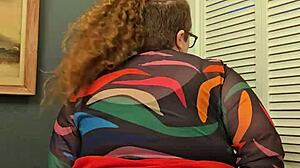 horny bbw secretary shows off her big tits and panties