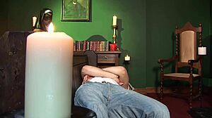 Sexy latex nun in costume gives blowjob to monster cock, ending with cumshot on her clothed body