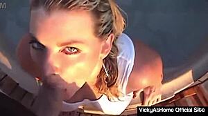 Vicky Vette’s big tits bounce while sucking cock and taking cum load