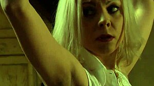 Bent over lesbian slave punished with massive strapon in wet pussy fingering