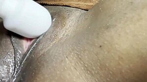 big dildo stretches horny ebony's tight pussy to hot creamy orgasms