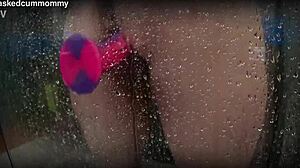 spied on chubby roommate using new toy in shower, almost got caught dropping phone