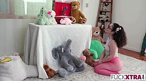 Pigtail cutie Pixie Small 18+ fucks puppet master shyly