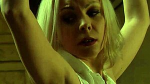 Bent over lesbian slave punished with massive strapon in wet pussy fingering