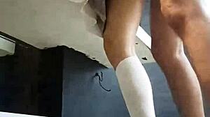 sexy schoolgirl gets her thong ripped off and fucked hard from behind.