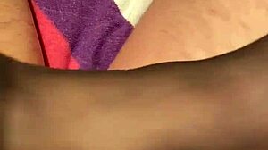 Homemade Wife Teases Husband with Footjob in Reinforced Toe Stockings Leading to Cumshot