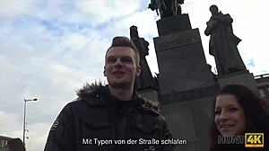 Voluptuous brunette fucks for cash outdoors.