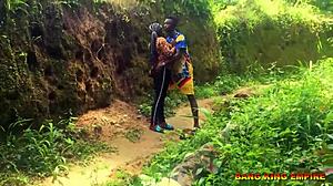 Ebony milf in doggystyle facial on road