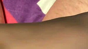 Homemade Wife Teases Husband with Footjob in Reinforced Toe Stockings Leading to Cumshot