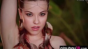 Inked Teen Elizabeth Marxs Undresses and Rips Clothes to Show Massive Tits in Tropical Forest