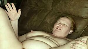 Horny wet pregnant redhead milf with big tits wants fucking on the sofa