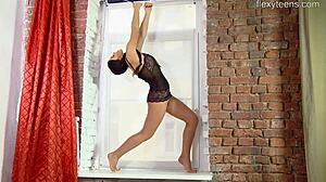 SEXY BRUNETTE TEEN 18+ TONYA BELLUCCI SPREADS LEGS IN GYM